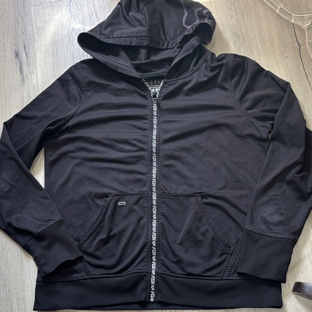Fox Black Full-Zip Hooded Jacket with Branded Zipper Tape